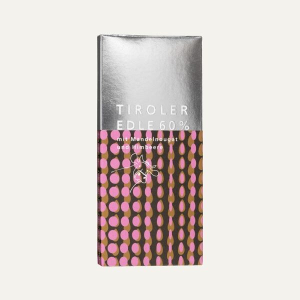 Tiroler Edle purissima 60%, Mandelnougat-Himbeere, 50g