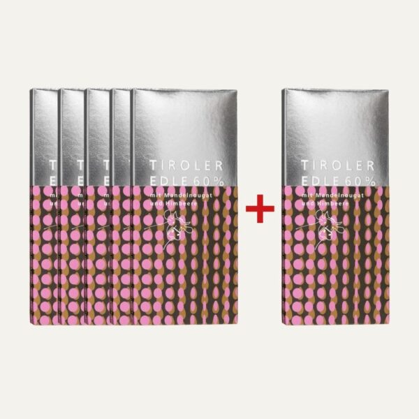 Mandelnougat-Himbeere, Edelbitterschokolade 5+1 gratis